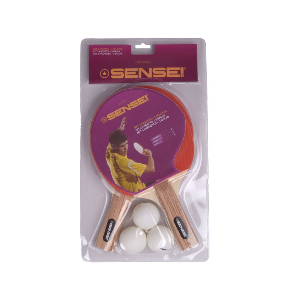 Set ping pong 2 paletas + 3 pelotas sensei - AG Suplementos